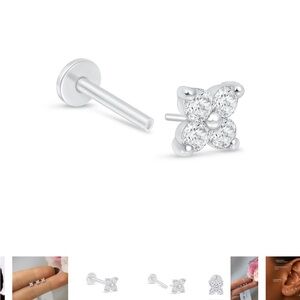 DIAMOND FOUR PETAL FLOWER FLAT BACK STUD EARRINGS IN SOLID 14K WHITE GOLD